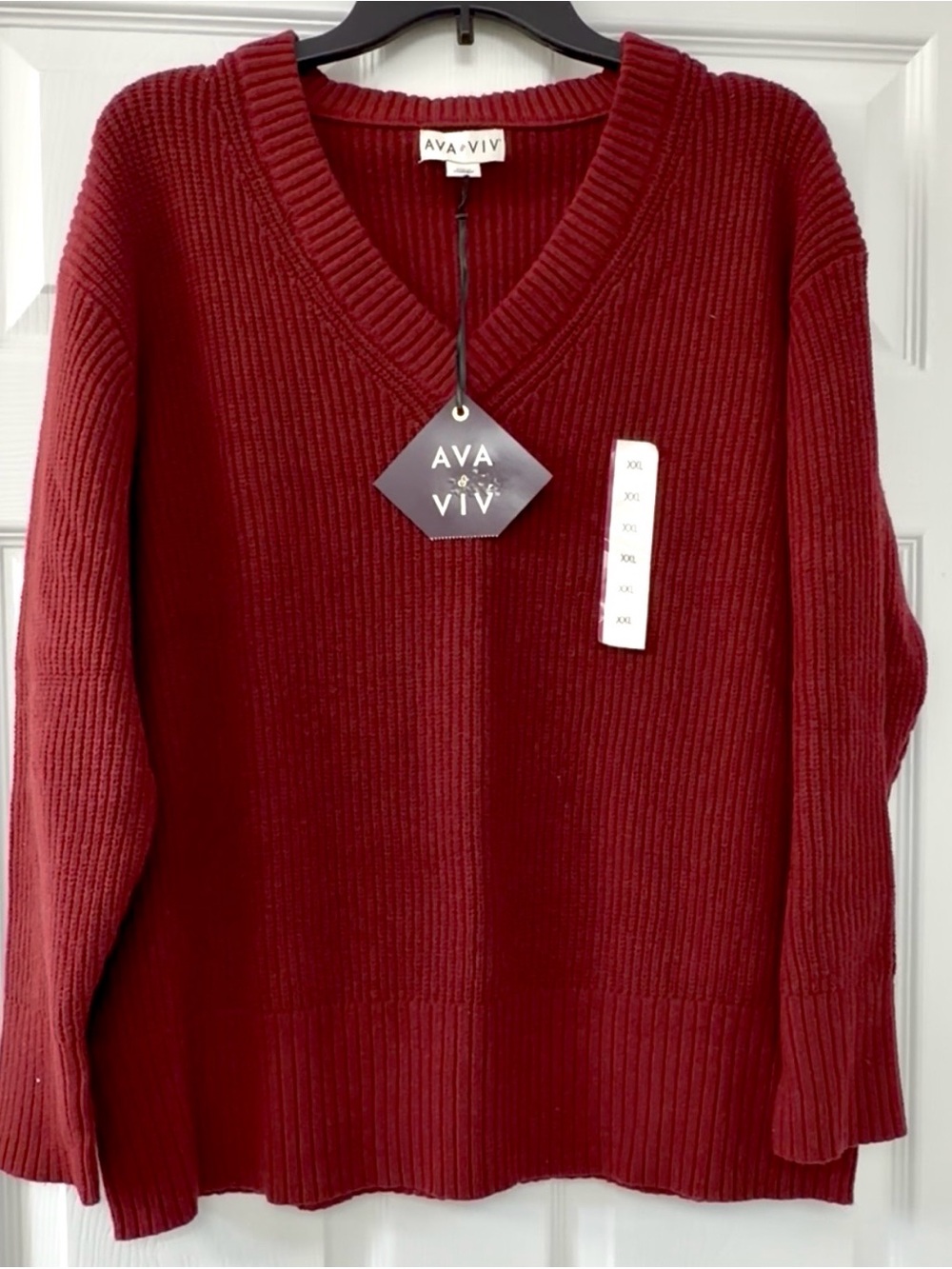 Ava & Viv Burgundy V-Neck Ribbed Sweater